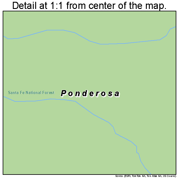 Ponderosa, New Mexico road map detail