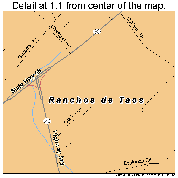 Ranchos de Taos, New Mexico road map detail
