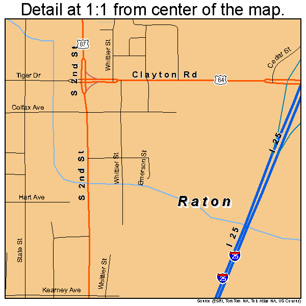 Raton, New Mexico road map detail