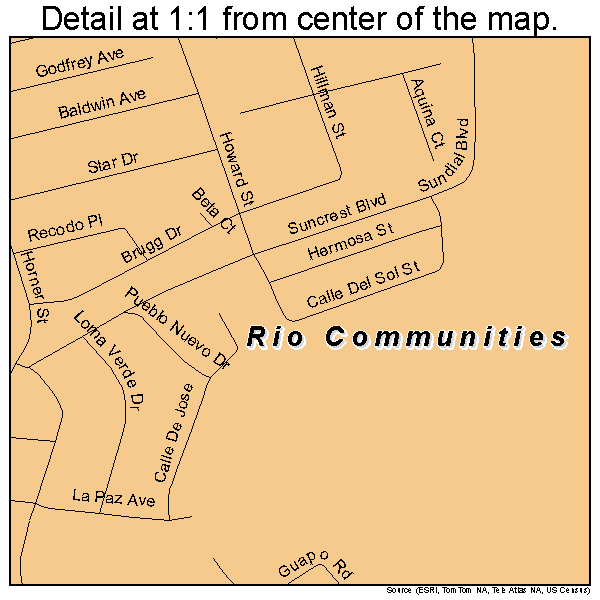 Rio Communities, New Mexico road map detail
