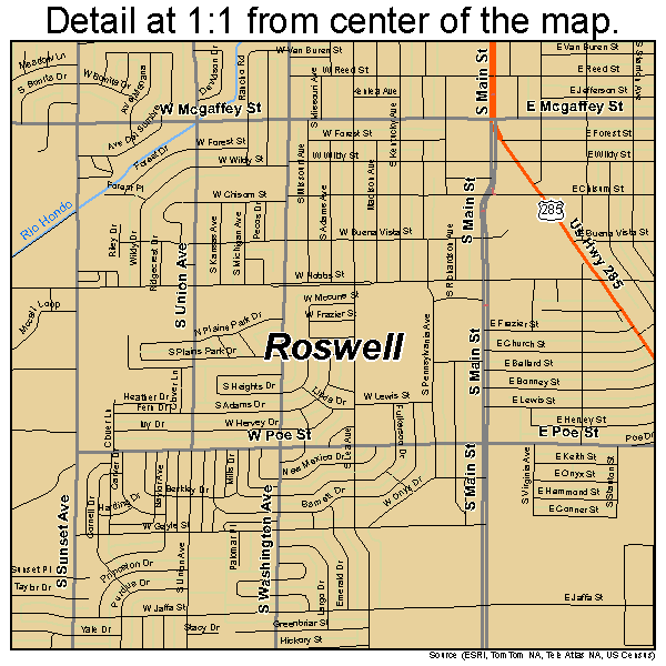 Roswell, New Mexico road map detail