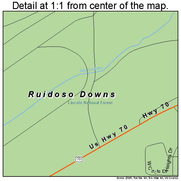Ruidoso Downs, New Mexico road map detail