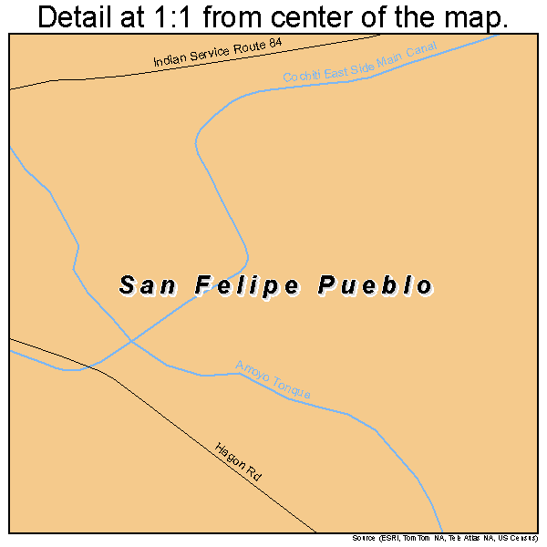 San Felipe Pueblo, New Mexico road map detail