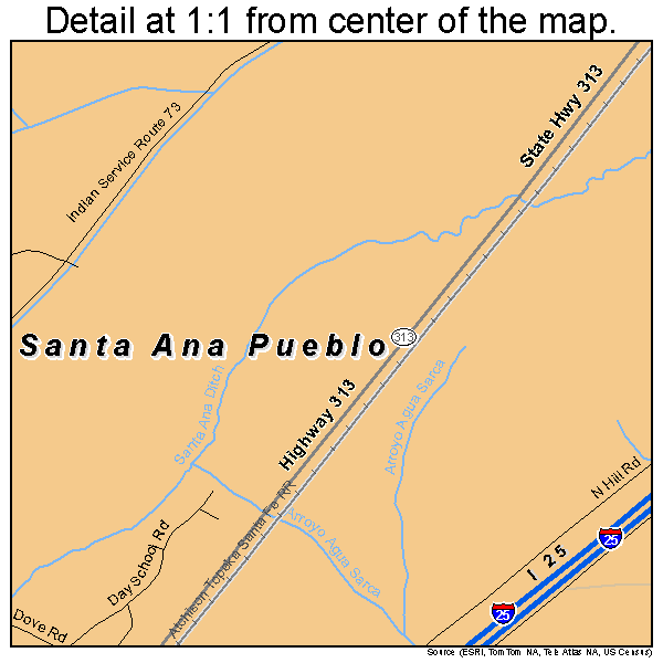 Santa Ana Pueblo, New Mexico road map detail