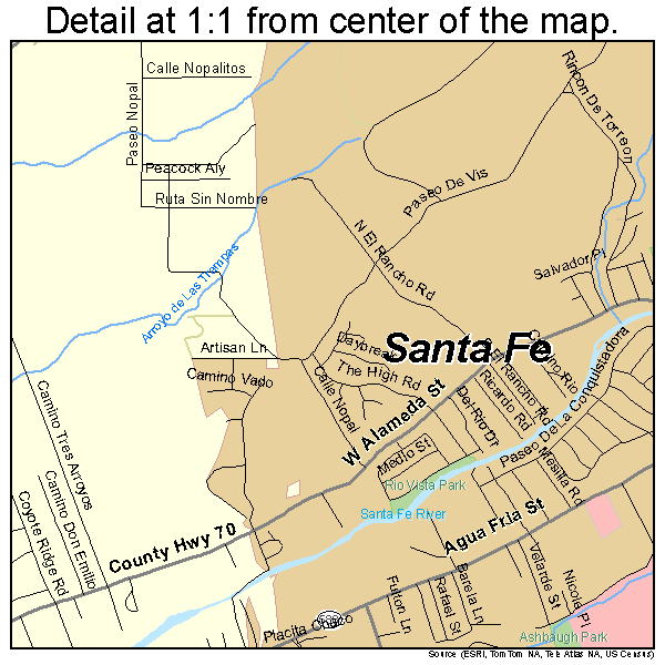 Santa Fe, New Mexico road map detail