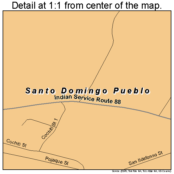Santo Domingo Pueblo, New Mexico road map detail