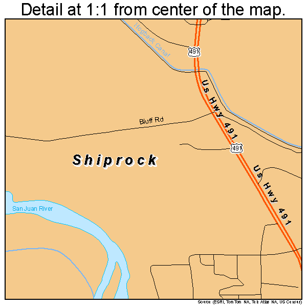 Shiprock, New Mexico road map detail