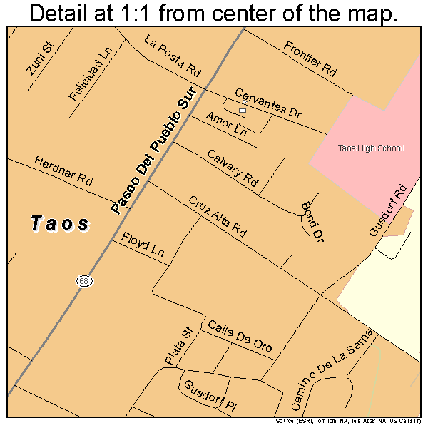 Taos, New Mexico road map detail