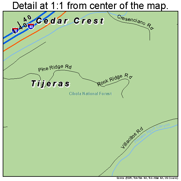 Tijeras, New Mexico road map detail