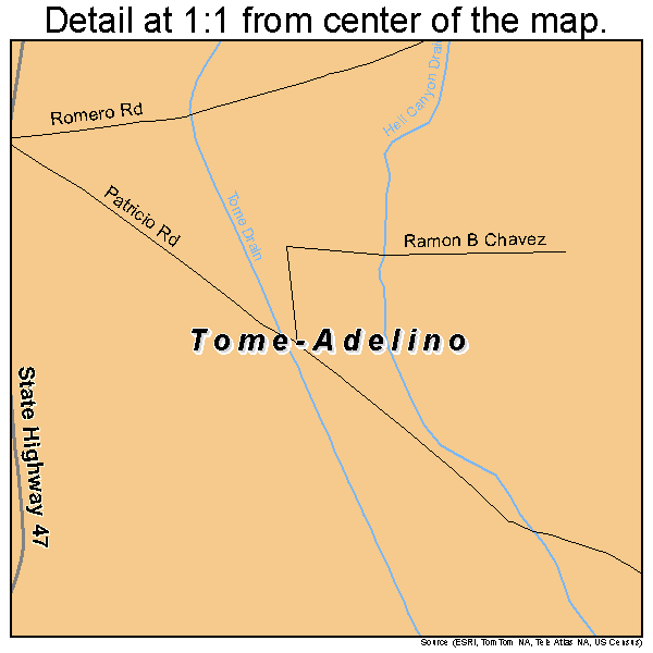 Tome-Adelino, New Mexico road map detail