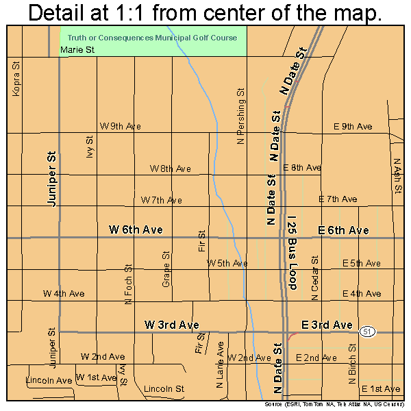 Truth or Consequences, New Mexico road map detail