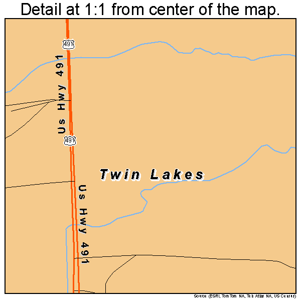 Twin Lakes, New Mexico road map detail
