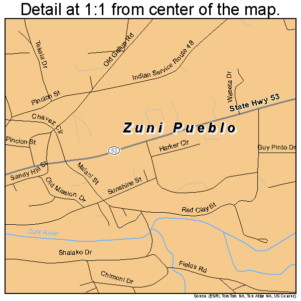 Zuni Pueblo, New Mexico road map detail