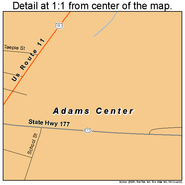 Adams Center, New York road map detail