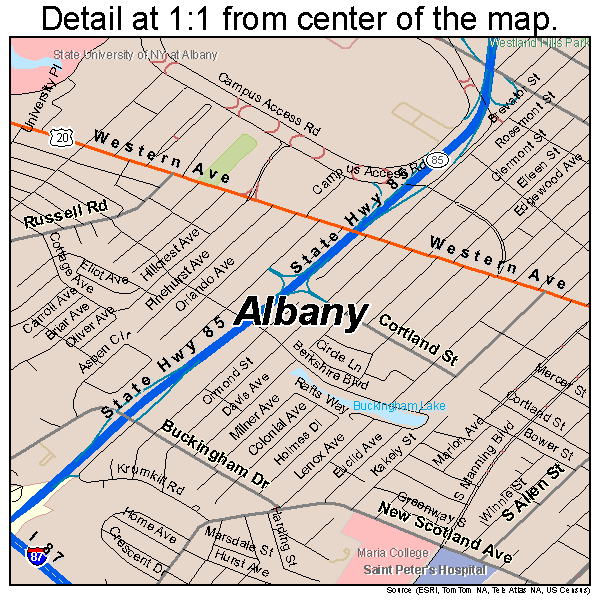 Albany, New York road map detail