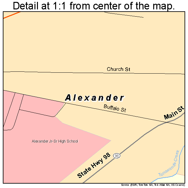 Alexander, New York road map detail