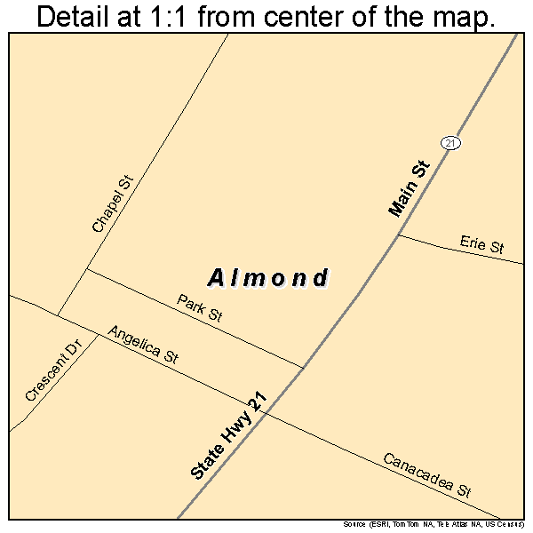 Almond, New York road map detail