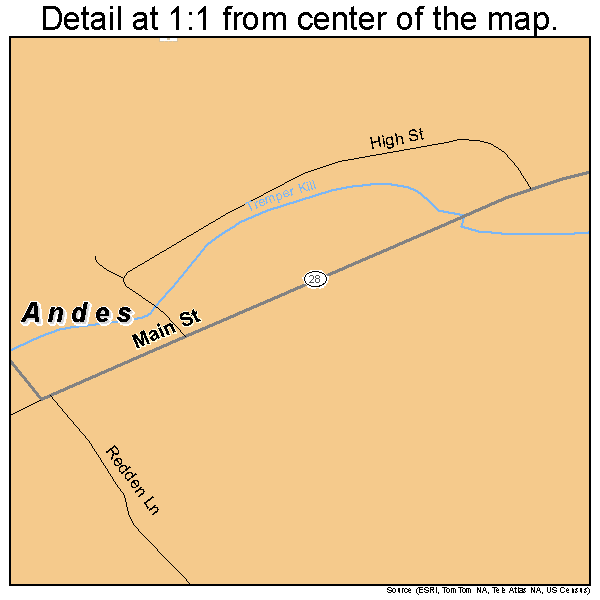 Andes, New York road map detail