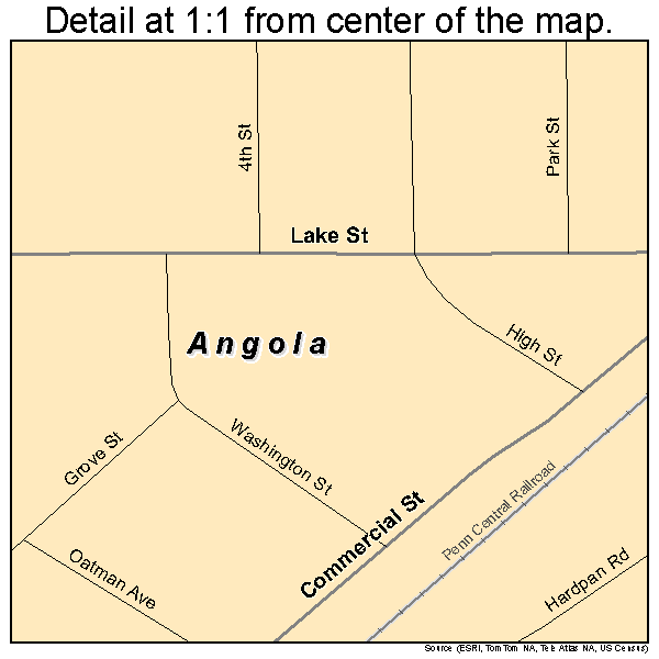 Angola, New York road map detail