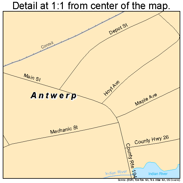 Antwerp, New York road map detail