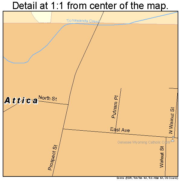 Attica, New York road map detail