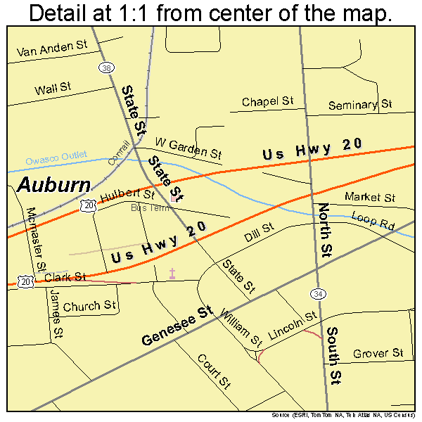 Auburn, New York road map detail