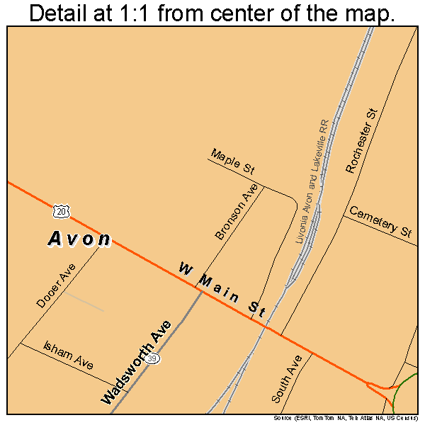 Avon, New York road map detail