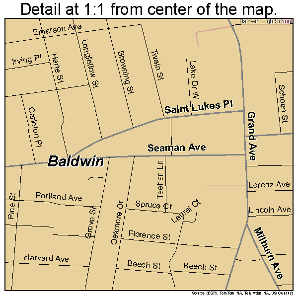 Baldwin, New York road map detail