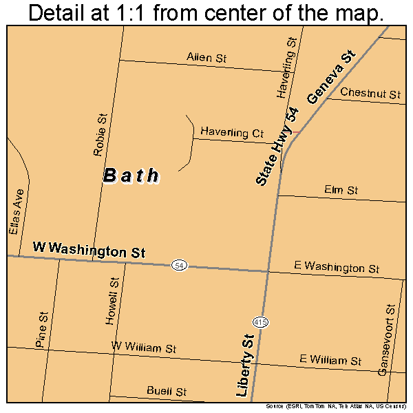 Bath, New York road map detail