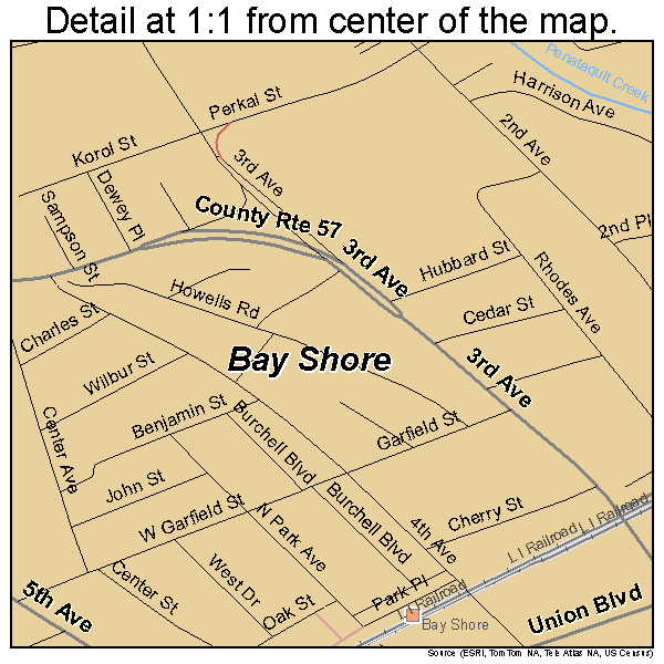 Bay Shore, New York road map detail