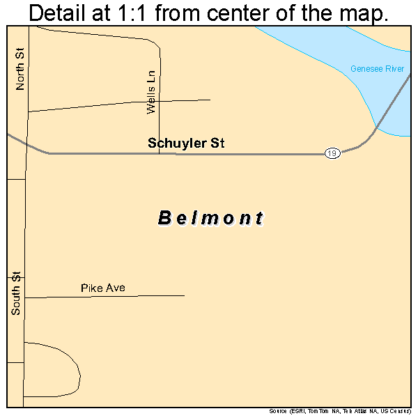 Belmont, New York road map detail