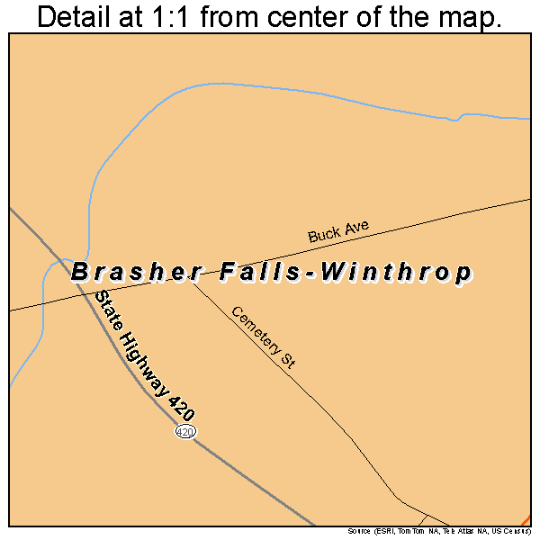 Brasher Falls-Winthrop, New York road map detail