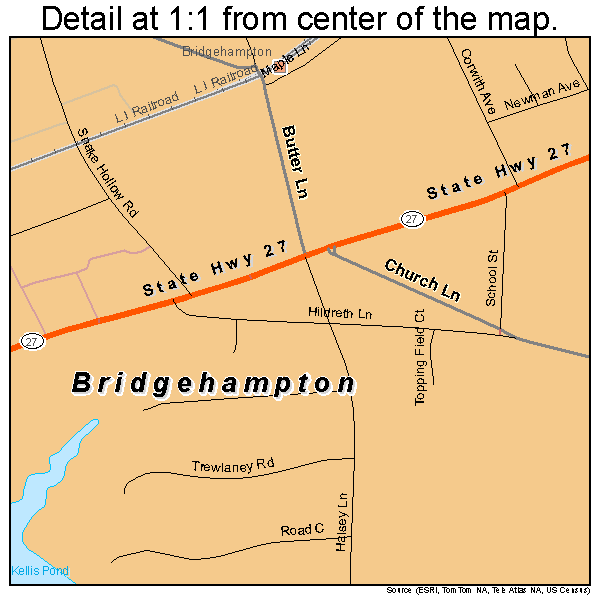 Bridgehampton, New York road map detail