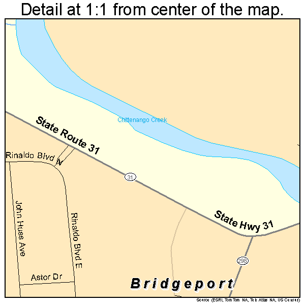 Bridgeport, New York road map detail