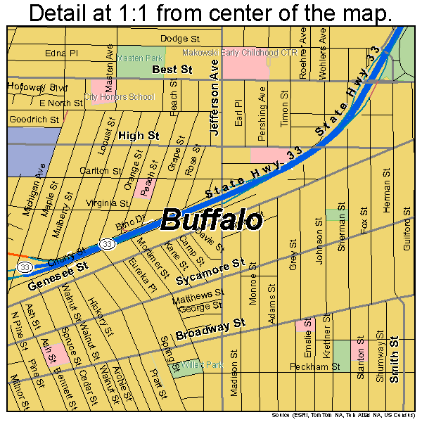 Buffalo, New York road map detail