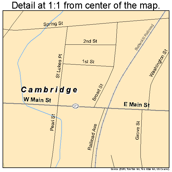 Cambridge, New York road map detail