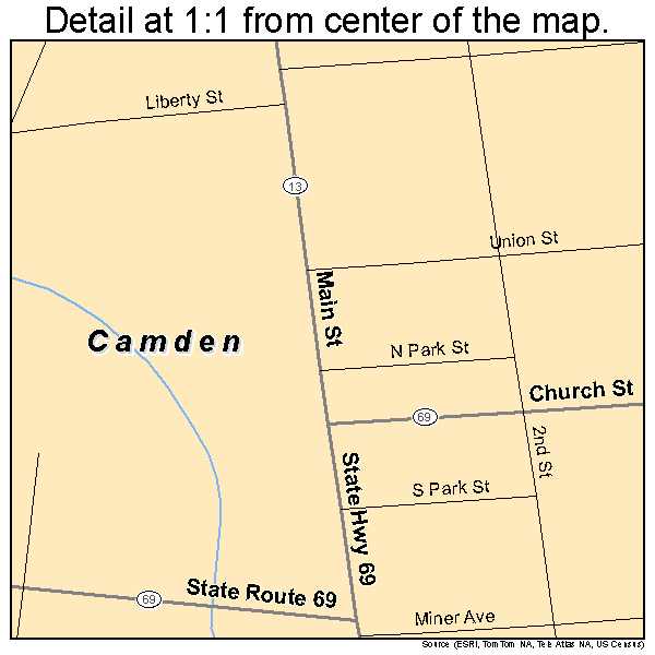 Camden, New York road map detail