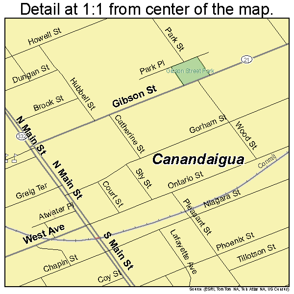 Canandaigua, New York road map detail