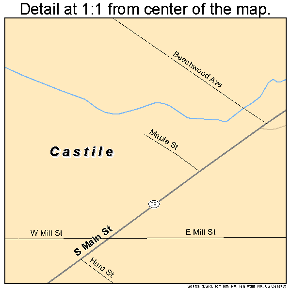 Castile, New York road map detail