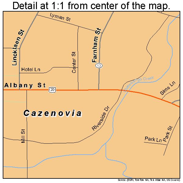Cazenovia, New York road map detail
