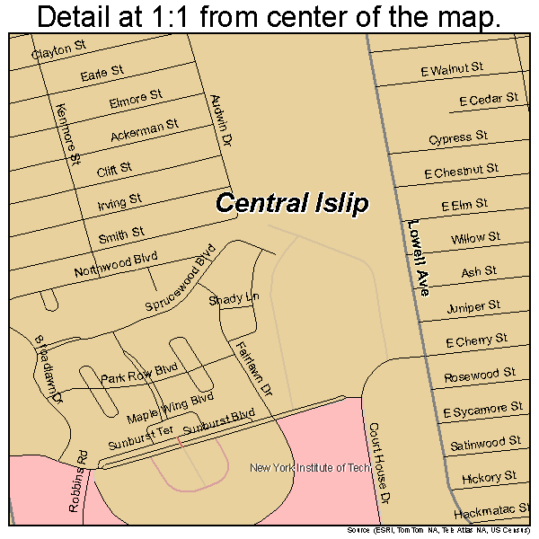 Central Islip, New York road map detail