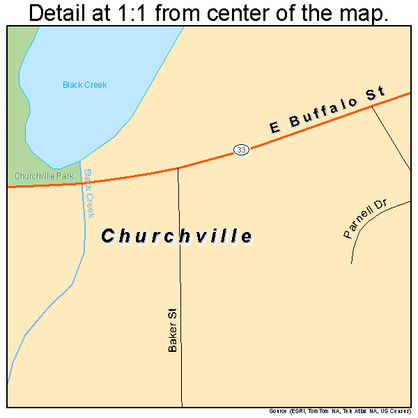 Churchville, New York road map detail