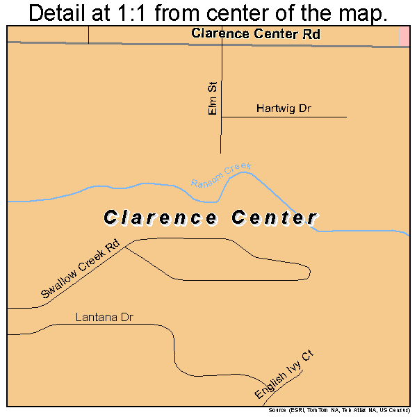 Clarence Center, New York road map detail