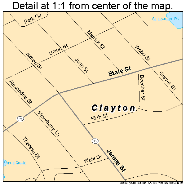 Clayton, New York road map detail