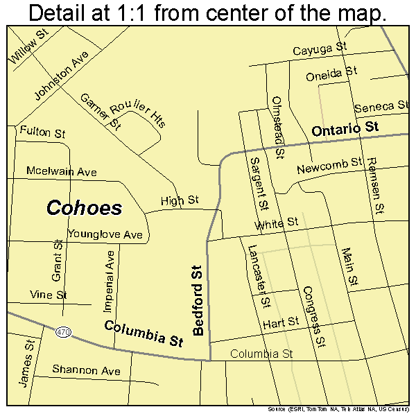 Cohoes, New York road map detail