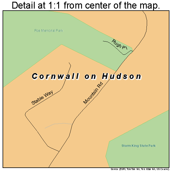 Cornwall on Hudson, New York road map detail
