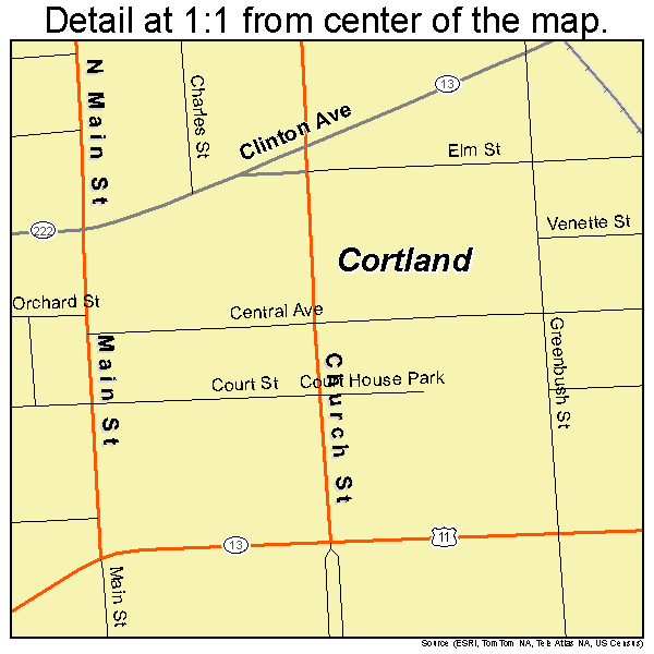 Cortland, New York road map detail