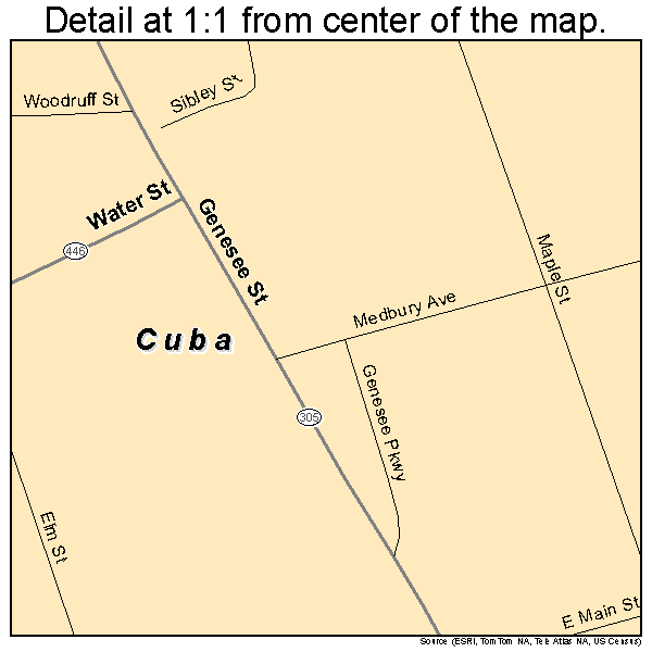 Cuba, New York road map detail