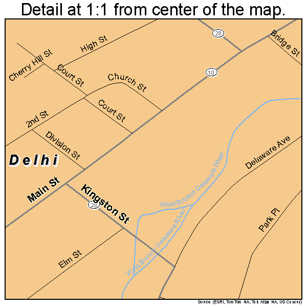 Delhi, New York road map detail