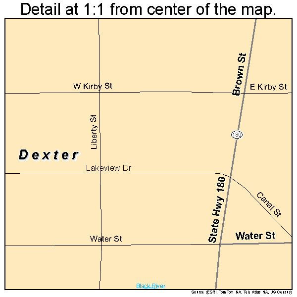 Dexter, New York road map detail